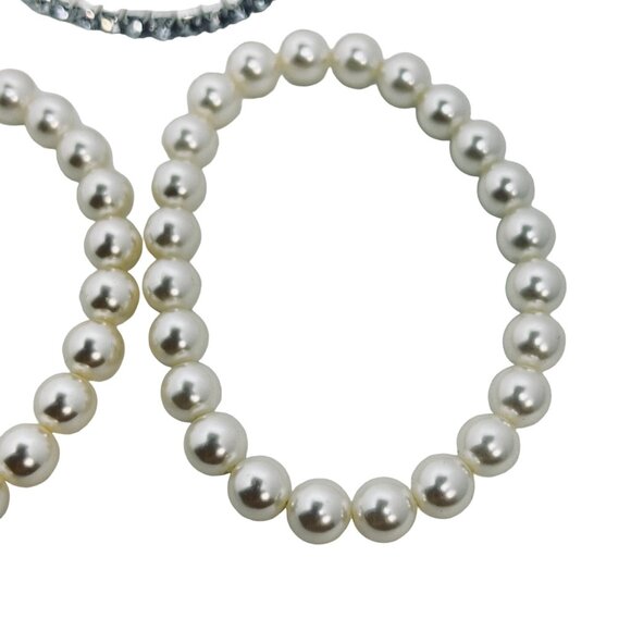 Lot Of 3 Roman Stretch Bracelets 2 Faux Pearl & 1 Silver Tone Rhinestone (5498) - Picture 5 of 6